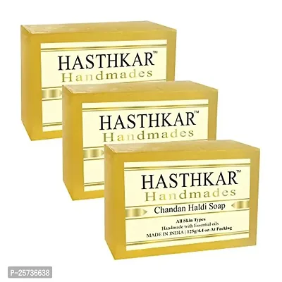Hasthkar Handmades Glycerine Chandan haldi Soap 125gm PACK OF 3