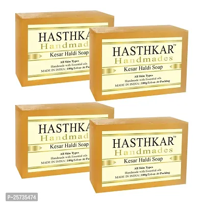 Hasthkar Handmades Glycerine Natural Kesar Haldi Soap Bathing Bar, For Skin Moisturisation, Ideal For All Skin Types 125gm Men  Women Pack of 4