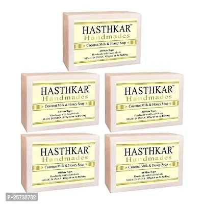 Hasthkar Handmades Glycerine Coconut milk  honey Soap 125gm pack of 5