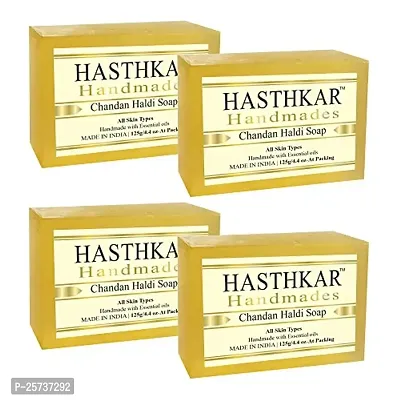 Hasthkar Handmades Glycerine Chandan haldi Soap 125gm pack of 4-thumb0