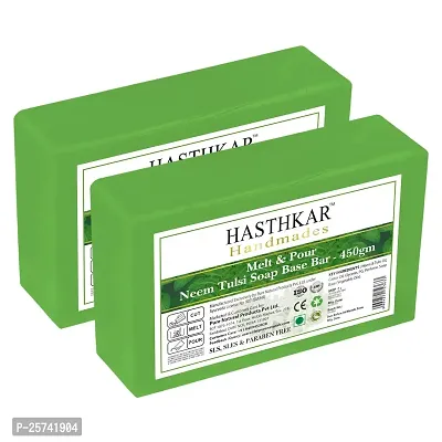 Hasthkar Handmades Soap Base Bar For Soap Making Neem Tulsi Melt  Pour Clear Transparent 100% Glycerine Soap base | SLS  SLES Paraben Free | 450Gm (Pack of 2)