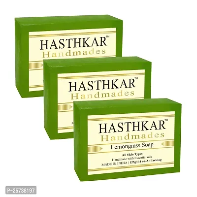 Hasthkar Handmades Glycerine Natural Lemon Grass Soap Bathing Bar, For Skin Moisturisation, Ideal For All Skin Types 125gm Men  Women Pack of 3-thumb0