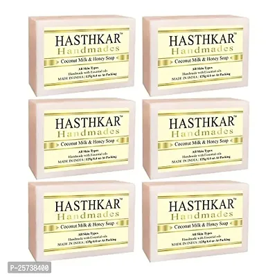 Hasthkar Handmades Glycerine Coconut milk  honey Soap 125gm pack of 6