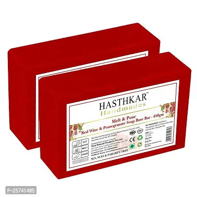 Hasthkar Handmades Soap Base Bar For Soap Making Red Wine With Pomegranate Extract Melt  Pour Clear Transparent 100% Glycerine Soap base SLS  SLES Paraben Free 450Gm (Pack of 2)