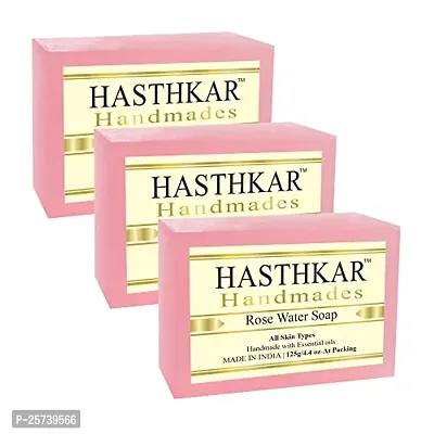 Hasthkar Handmades Glycerine Rose water Soap 125gm PACK OF 3
