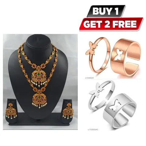 AMAZING SALE BUY1 GET2 FREE 2pc Jewwellery Sets with FREE butterfly couples ring and couple rings baterfly ring for Girl and women with good quality jawelari set necklace