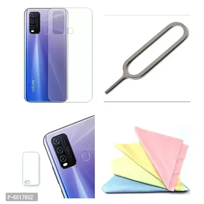 4 pcs Combo of VIVO Y50 Back screen guard,camera glass lens,glass cleaner cloth And sim ejector pin-thumb0