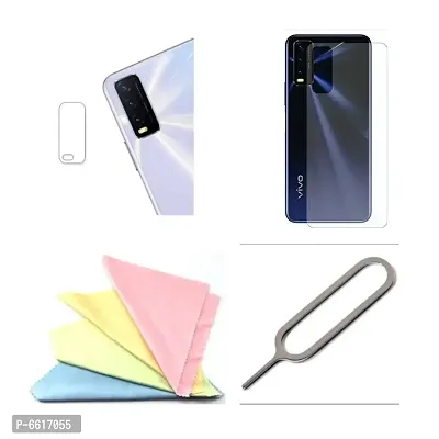 4 pcs Combo of VIVO Y20 Back screen guard,camera glass lens,glass cleaner cloth And sim ejector pin