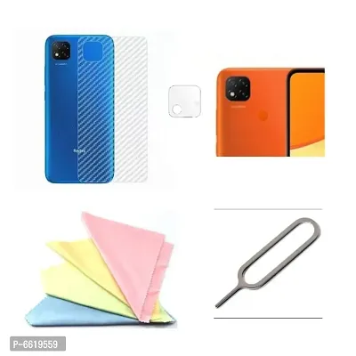 4 pcs Combo of REDMI 9C Back screen guard,camera glass lens,glass cleaner cloth And sim ejector pin-thumb0