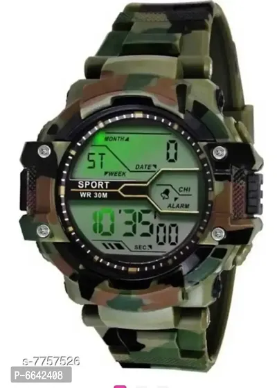 Digital Watch for Boys (Black Dial, Green Army Colored Strap)-thumb0