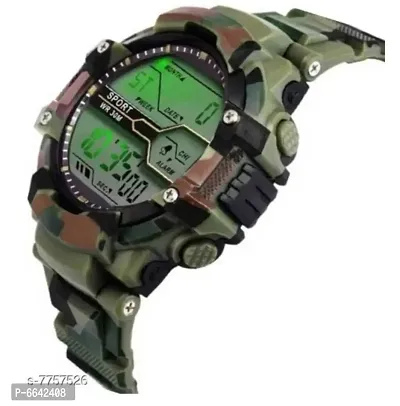 Digital Watch for Boys (Black Dial, Green Army Colored Strap)-thumb2