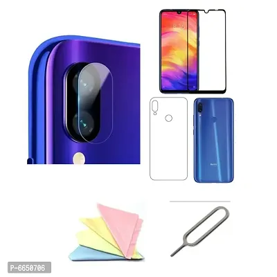 4 pcs Combo of REDMI NOTE7 PRO Tempered glass, Back screen guard,camera glass lens,glass cleaner cloth And sim ejector pin-thumb0