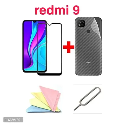 5 pcs Combo of REDMI 9 Tempered glass, Back screen guard,glass cleaner cloth And sim ejector pin