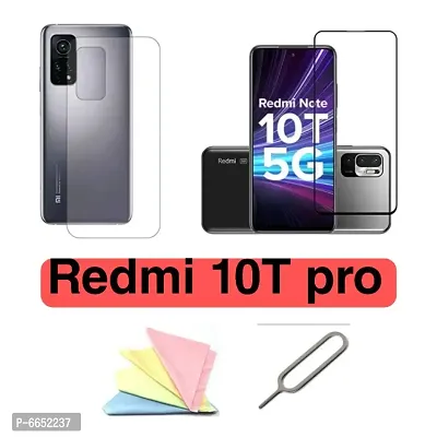 4 pcs Combo of REDMI10T PRO Tempered glass, Back screen guard,glass cleaner cloth And sim ejector pin