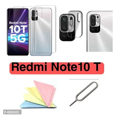 5 pcs Combo of REDMI NOTE10 T Tempered glass, Back screen guard,camera glass lens,glass cleaner cloth And sim ejector pin