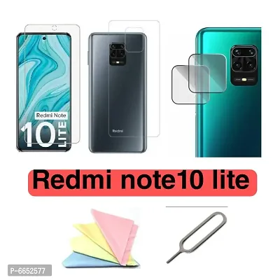 5 pcs Combo of REDMI NOTE10 LITE Tempered glass, Back screen guard,camera glass lens,glass cleaner cloth And sim ejector pin