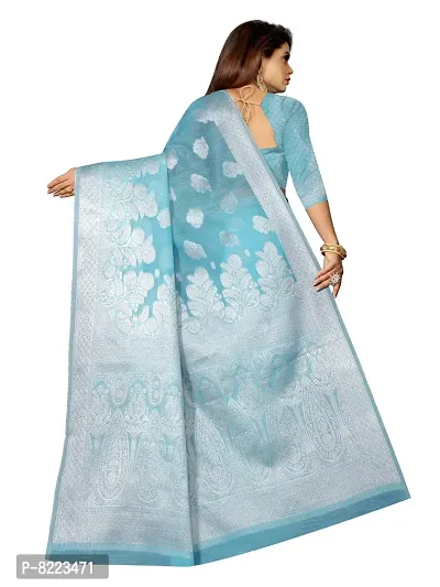Stunning Latest Design Sky Blue Cotton Silk Women Saree with Blouse Piece-thumb3