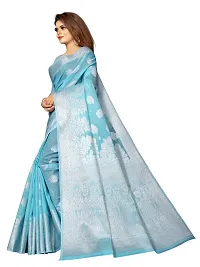 Stunning Latest Design Sky Blue Cotton Silk Women Saree with Blouse Piece-thumb1