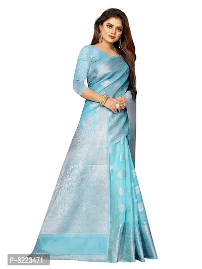 Stunning Latest Design Sky Blue Cotton Silk Women Saree with Blouse Piece-thumb5