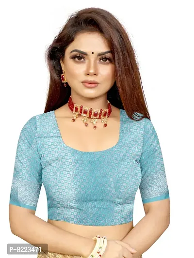 Stunning Latest Design Sky Blue Cotton Silk Women Saree with Blouse Piece-thumb4