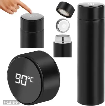 Water Bottle With LED Temperature Display 500 ml Bottle (Pack of 1, Black, Steel)