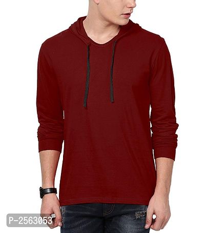 Maroon Cotton Solid Hooded Tees