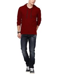 Maroon Cotton Solid Hooded Tees-thumb2