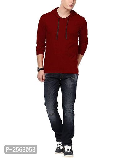 Maroon Cotton Solid Hooded Tees-thumb3