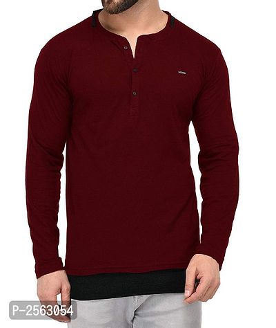 Maroon Cotton Solid Henley Tees-thumb0