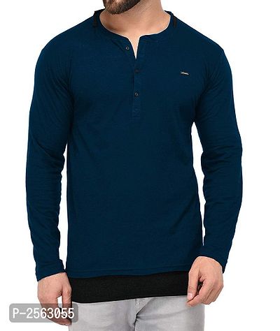 Navy Blue Cotton Solid T-Shirt