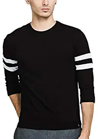 Men's Black  Self Pattern Cotton Round Neck Tees-thumb1