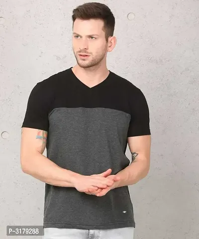 Men's Multicoloured Cotton Colourblocked V Neck Tees-thumb0