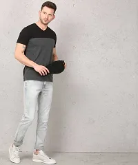 Men's Multicoloured Cotton Colourblocked V Neck Tees-thumb1