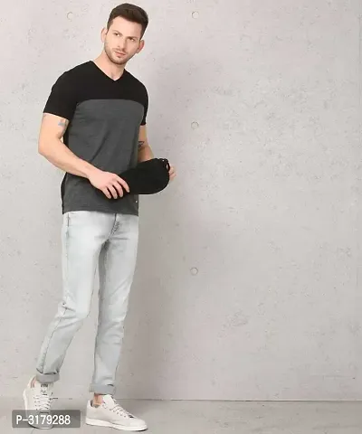 Men's Multicoloured Cotton Colourblocked V Neck Tees-thumb2