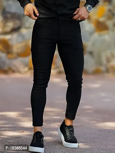 Black Slim Fit Jeans Denim Flat Front Mid Rise Full Length Regular Fit Casual Jeans for Men | Denim for Mens-thumb0