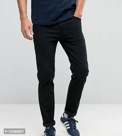 Black Relaxed Fit Jeans Denim Flat Front Mid Rise Full Length Regular Fit Casual Jeans for Men | Denim for Mens-thumb0