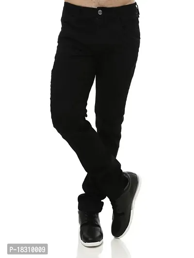 Black Relaxed Fit Jeans Denim Flat Front Mid Rise Full Length Regular Fit Casual Jeans for Men | Denim for Mens-thumb0