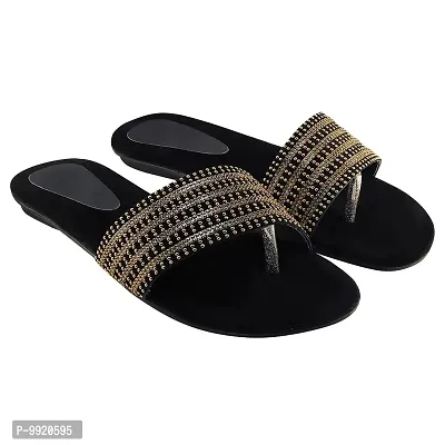 Blinder Black Womens Stylish Fancy Stones Slipper Flats-thumb0