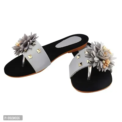 Blinder Womens Grey Stylish Flower Fancy Ballet Flat Slipper-thumb3