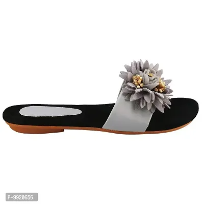 Blinder Womens Grey Stylish Flower Fancy Ballet Flat Slipper-thumb2