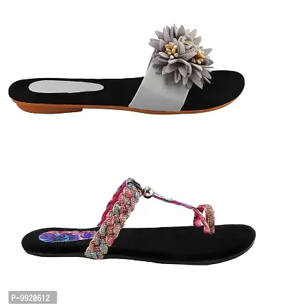 Blinder Womens Multocolor Combo Fancy Slipper Slipon Flats (grey_pink, numeric_9)-thumb2