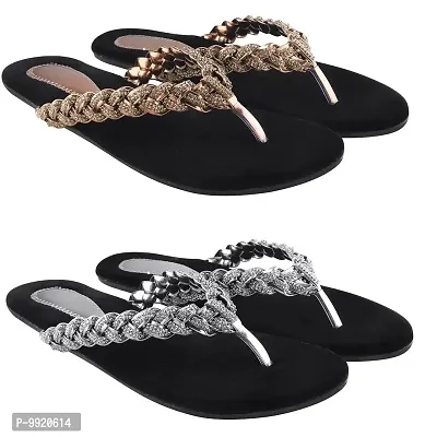 SUKART Copper & Silver Combo Womens fancy Ladies Flats Slipper For Womens