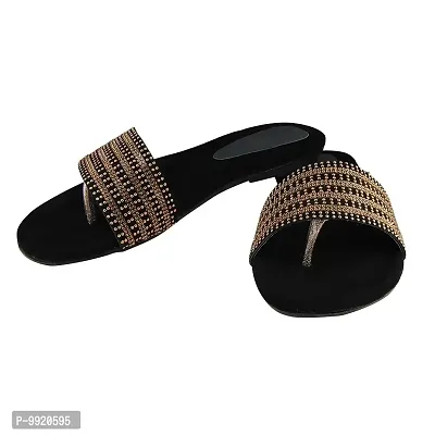 Blinder Black Womens Stylish Fancy Stones Slipper Flats-thumb3