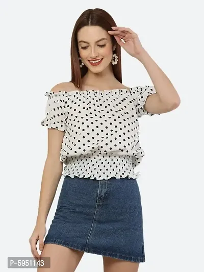 Style House Trendy Women's White Color Dot Print Crepe Top-thumb0