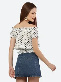 Style House Trendy Women's White Color Dot Print Crepe Top-thumb1