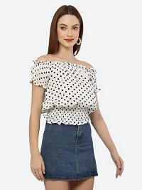 Style House Trendy Women's White Color Dot Print Crepe Top-thumb2