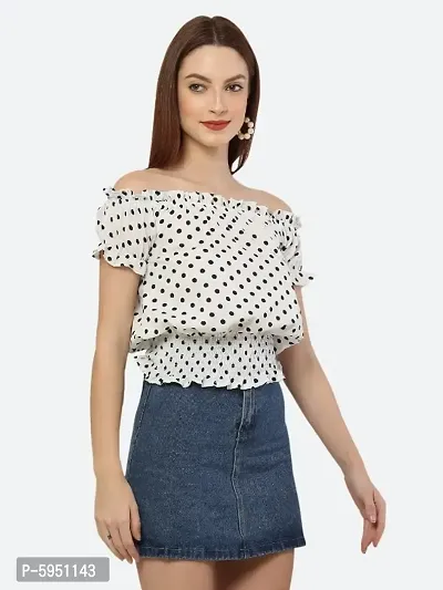 Style House Trendy Women's White Color Dot Print Crepe Top-thumb3