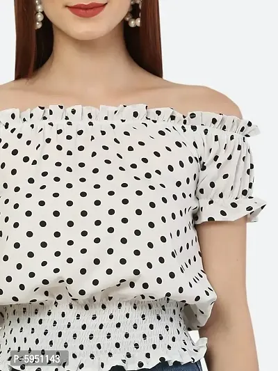 Style House Trendy Women's White Color Dot Print Crepe Top-thumb5