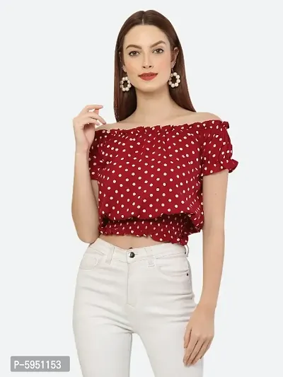 Style House Trendy Women's Maroon Color Dot Print Crepe Top