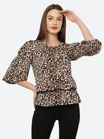 Style House Trendy Women's Color Animal Print Crepe Top